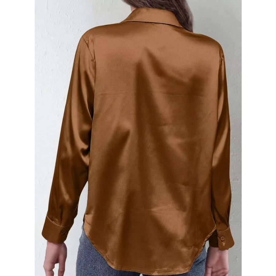 Satin Button-Down Long Sleeve Shirt Apparel and Accessories