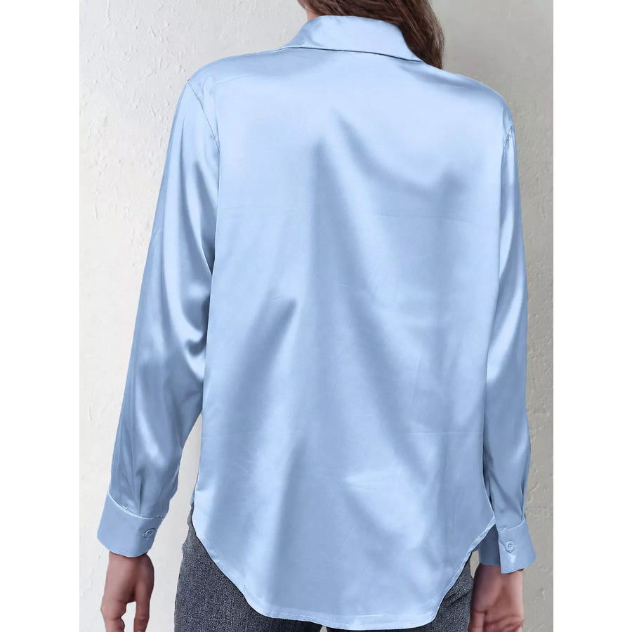 Satin Button-Down Long Sleeve Shirt Apparel and Accessories