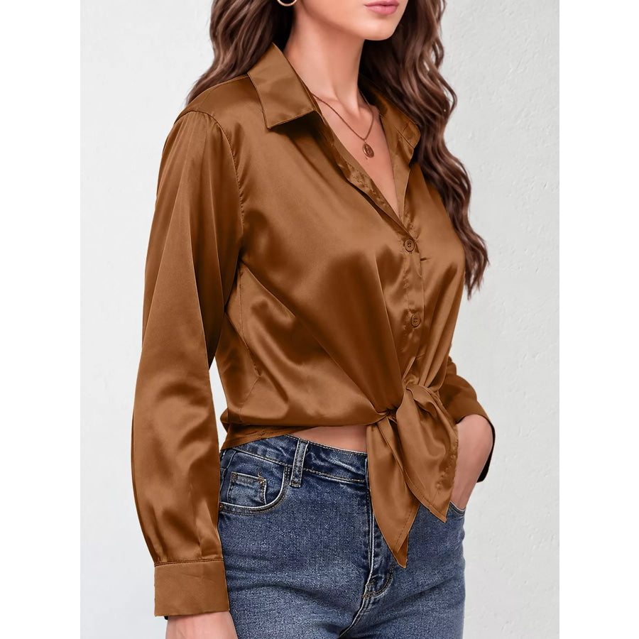 Satin Button-Down Long Sleeve Shirt Apparel and Accessories