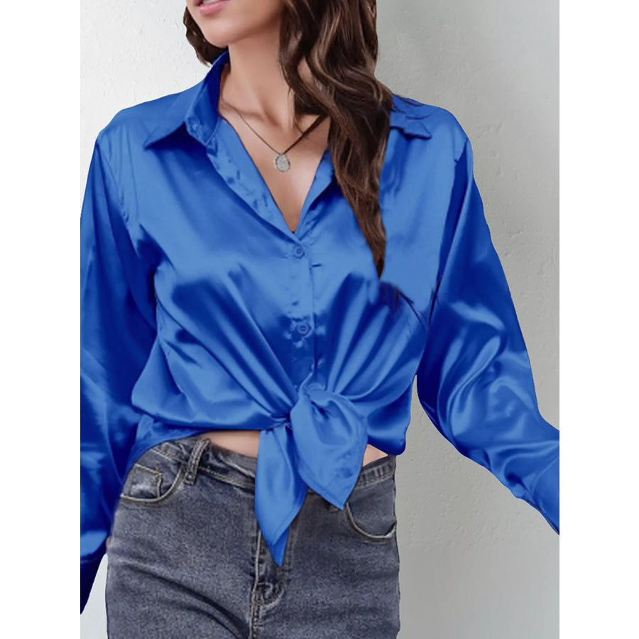 Satin Button-Down Long Sleeve Shirt Apparel and Accessories