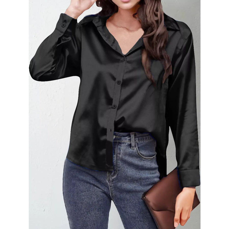 Satin Button-Down Long Sleeve Shirt Apparel and Accessories