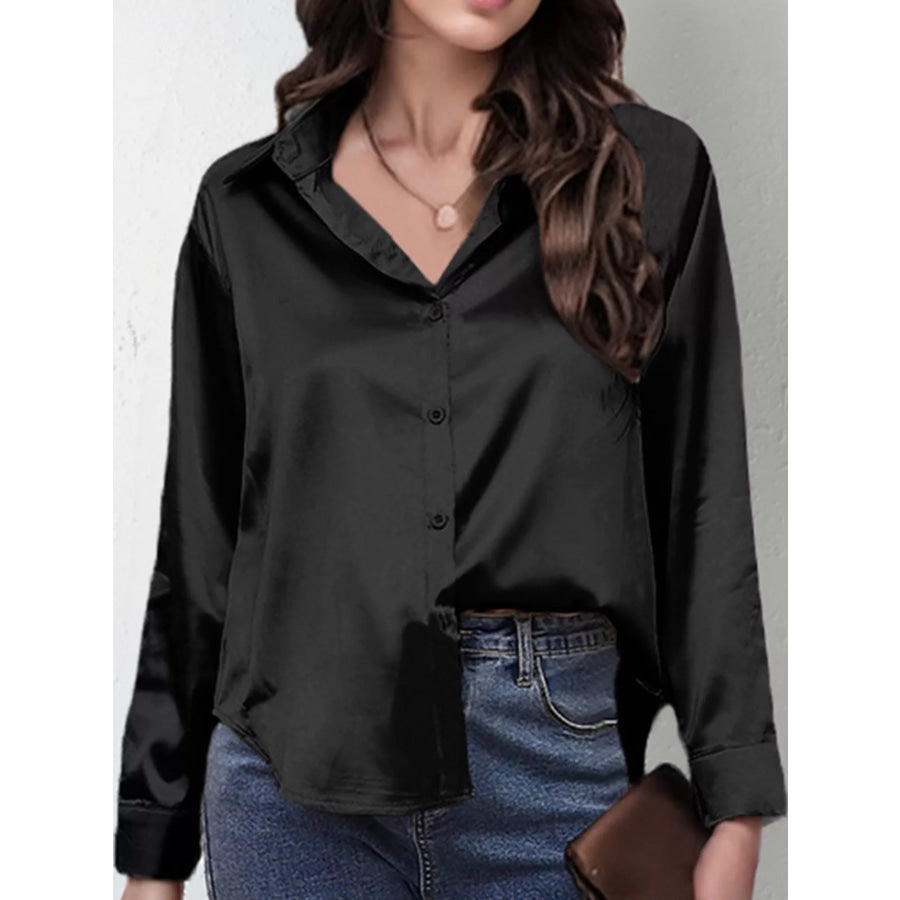Satin Button-Down Long Sleeve Shirt Apparel and Accessories