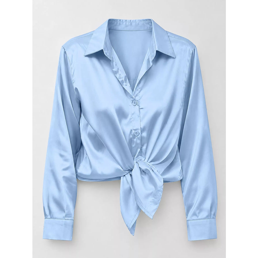 Satin Button-Down Long Sleeve Shirt Apparel and Accessories