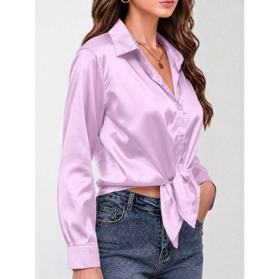 Satin Button-Down Long Sleeve Shirt Apparel and Accessories