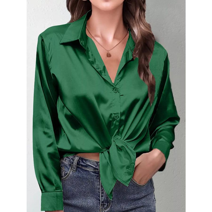 Satin Button-Down Long Sleeve Shirt Apparel and Accessories