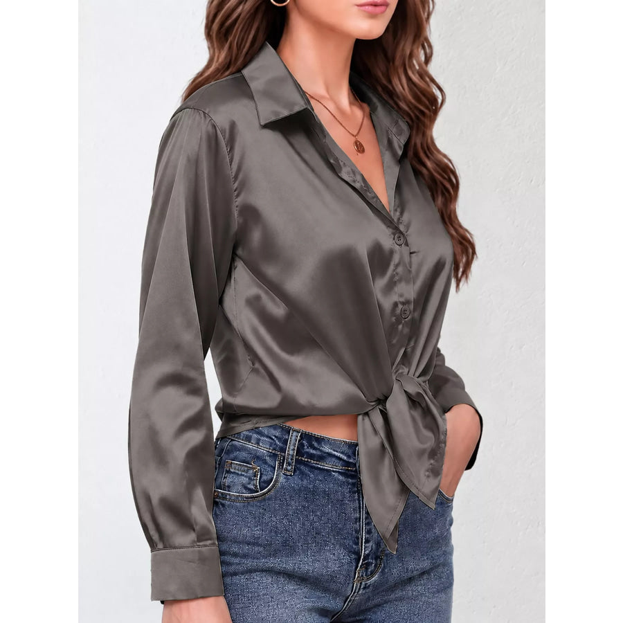 Satin Button-Down Long Sleeve Shirt Apparel and Accessories