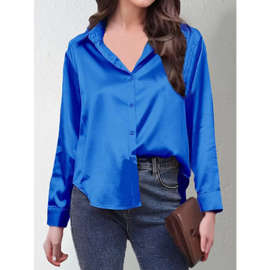 Satin Button-Down Long Sleeve Shirt Apparel and Accessories