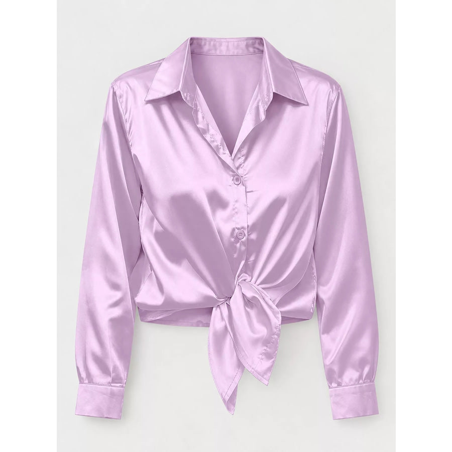 Satin Button-Down Long Sleeve Shirt Apparel and Accessories