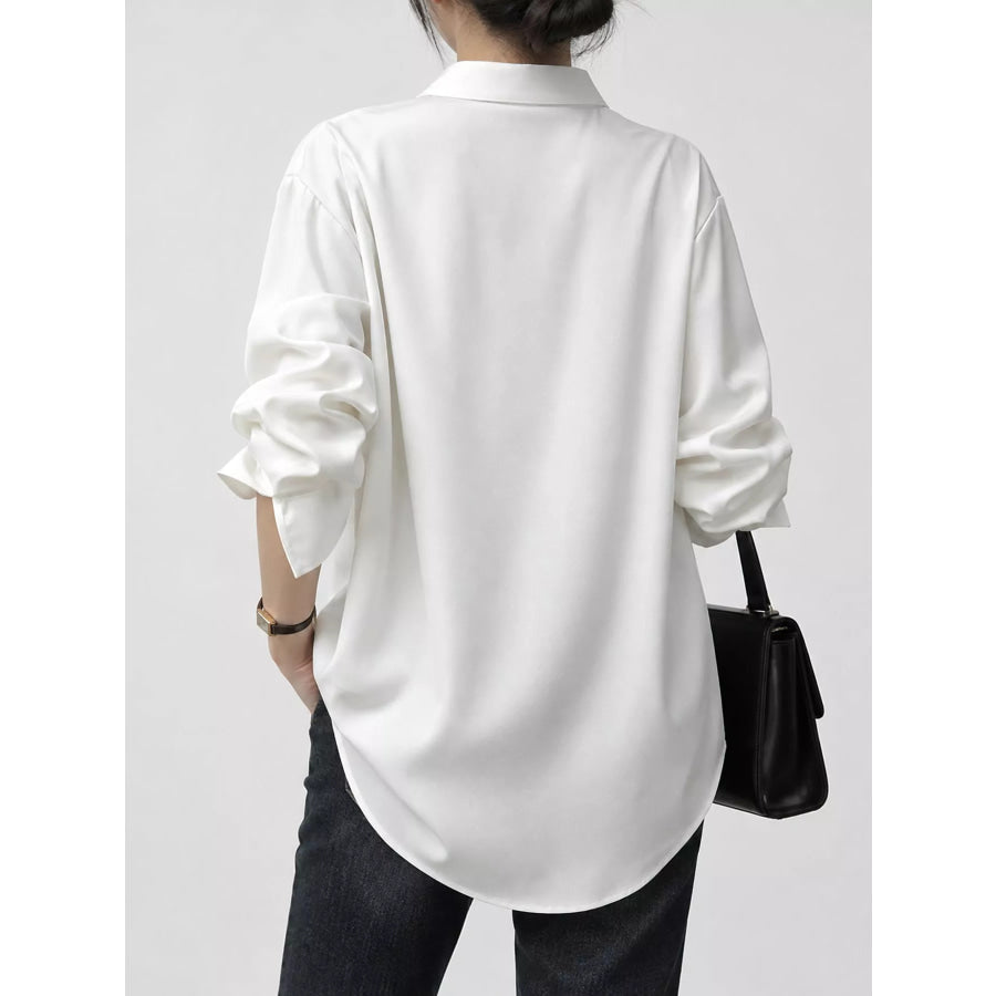 Satin Button-Down Long Sleeve Shirt Apparel and Accessories