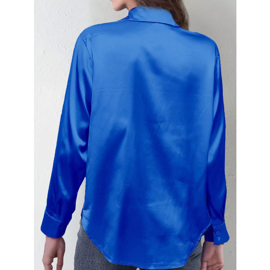 Satin Button-Down Long Sleeve Shirt Apparel and Accessories