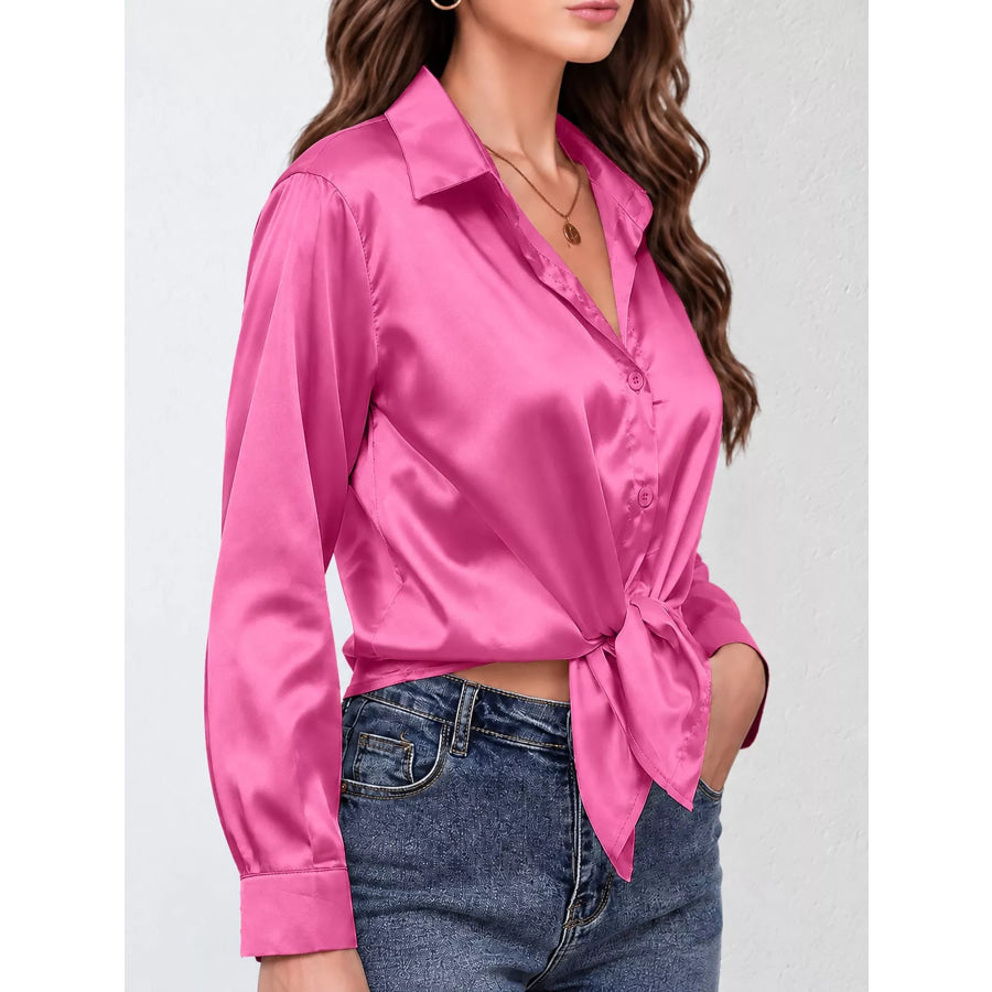 Satin Button-Down Long Sleeve Shirt Apparel and Accessories
