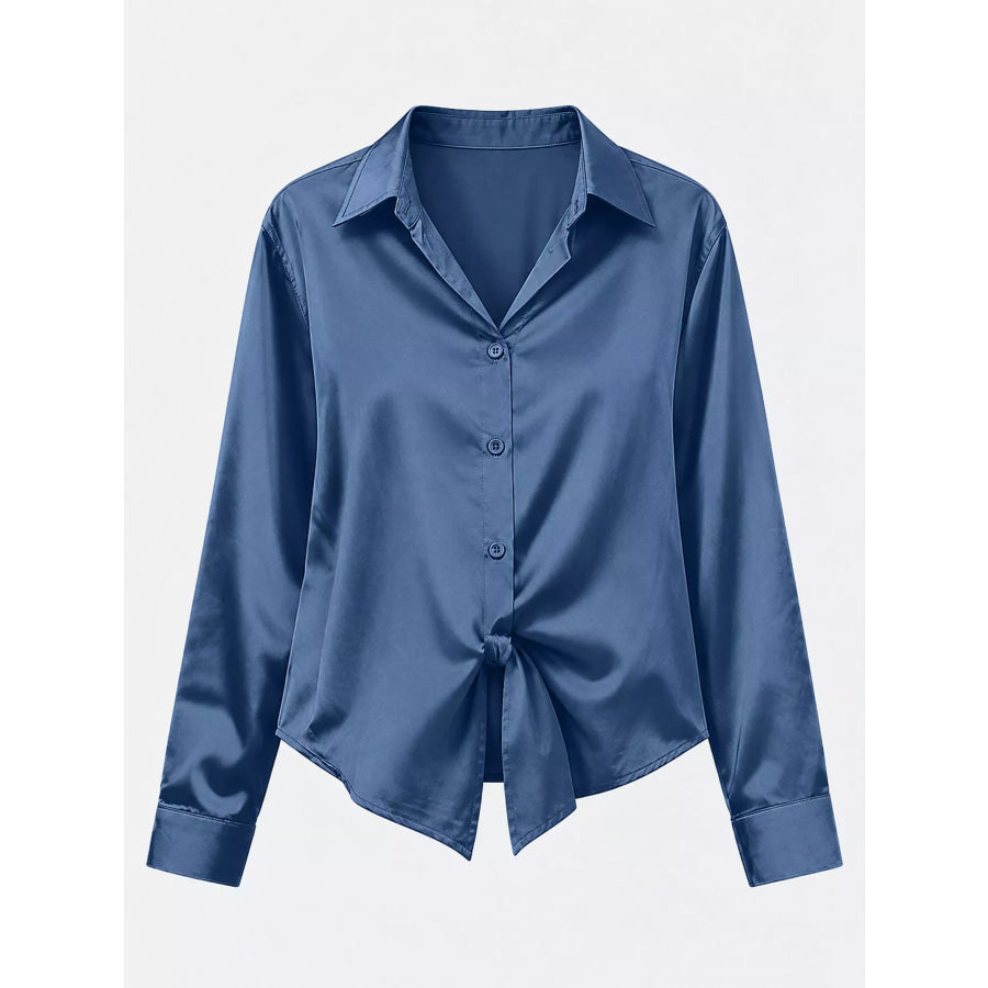 Satin Button-Down Long Sleeve Shirt Apparel and Accessories