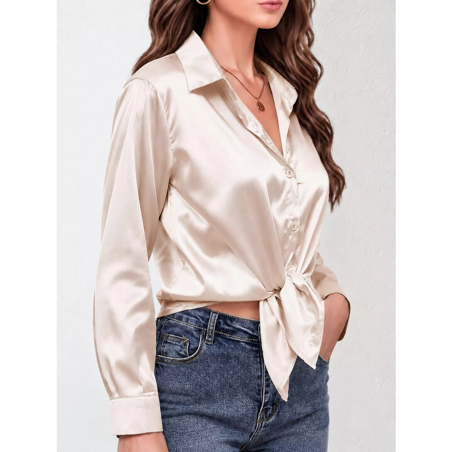 Satin Button-Down Long Sleeve Shirt Apparel and Accessories