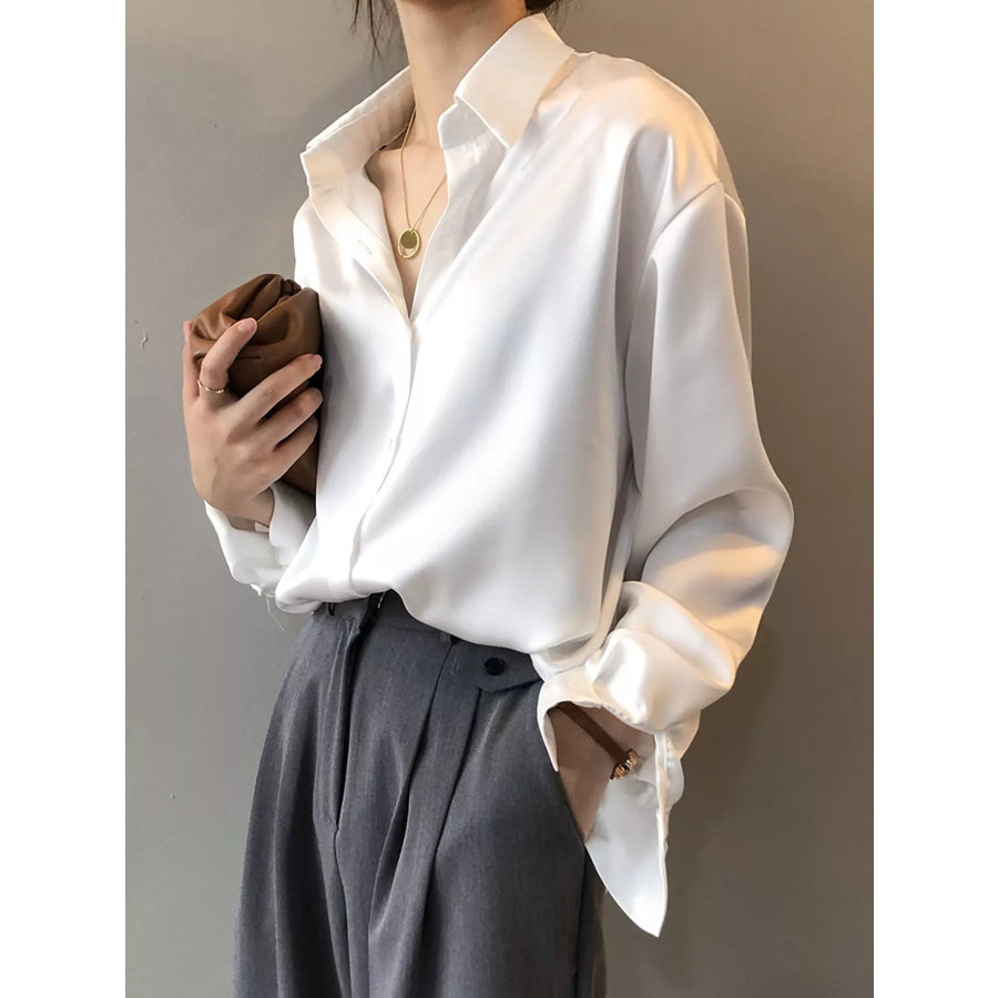 Satin Button-Down Long Sleeve Shirt Apparel and Accessories