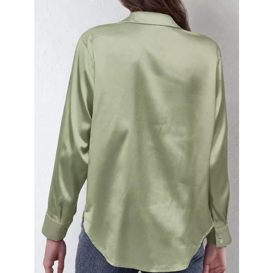 Satin Button-Down Long Sleeve Shirt Apparel and Accessories