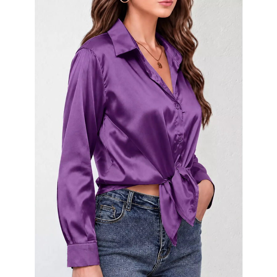 Satin Button-Down Long Sleeve Shirt Apparel and Accessories