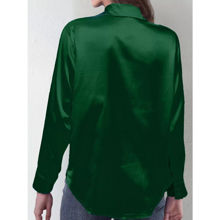Satin Button-Down Long Sleeve Shirt Apparel and Accessories