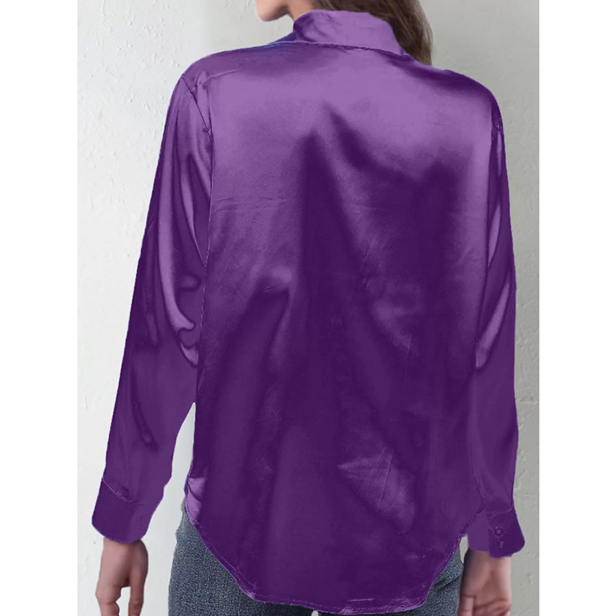 Satin Button-Down Long Sleeve Shirt Apparel and Accessories