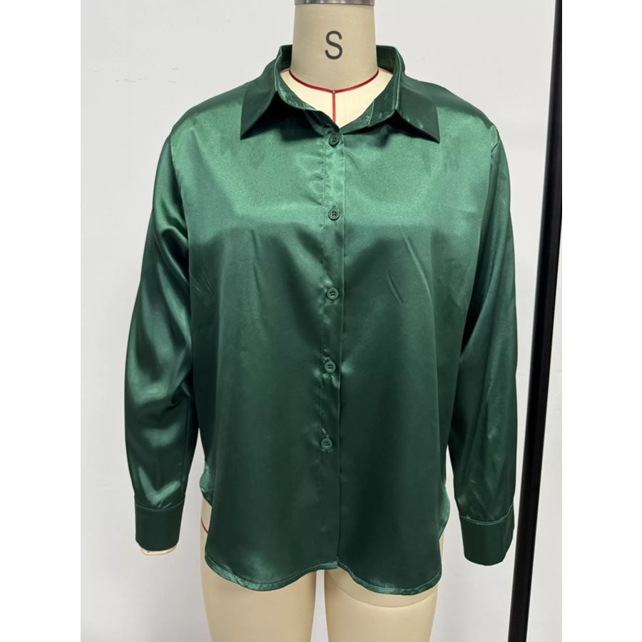 Satin Button-Down Long Sleeve Shirt Apparel and Accessories