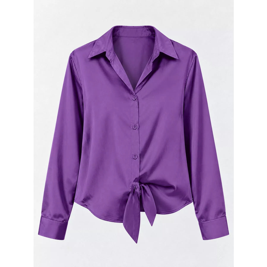Satin Button-Down Long Sleeve Shirt Apparel and Accessories