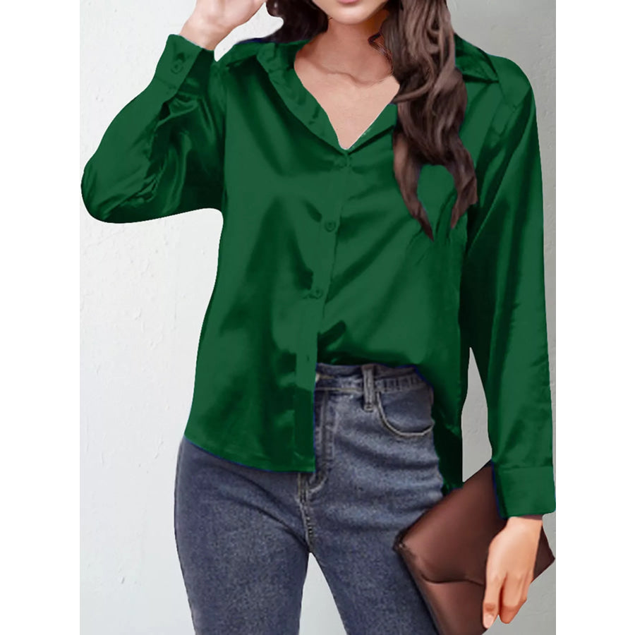 Satin Button-Down Long Sleeve Shirt Apparel and Accessories