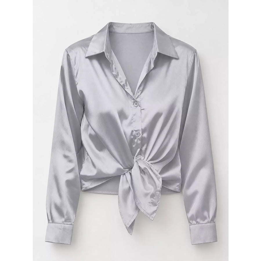 Satin Button-Down Long Sleeve Shirt Apparel and Accessories