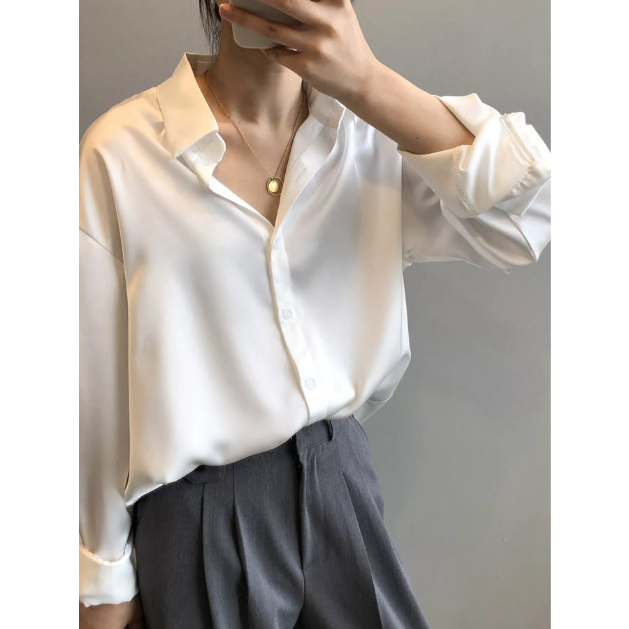 Satin Button-Down Long Sleeve Shirt Apparel and Accessories