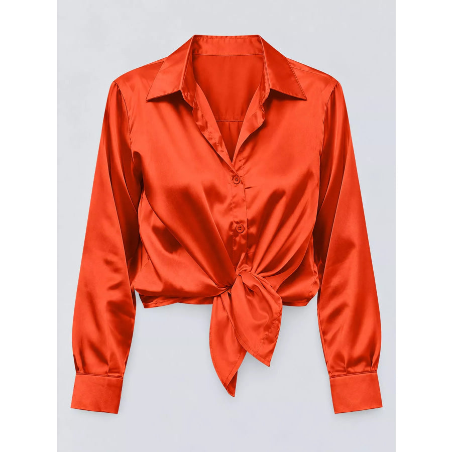 Satin Button-Down Long Sleeve Shirt Apparel and Accessories