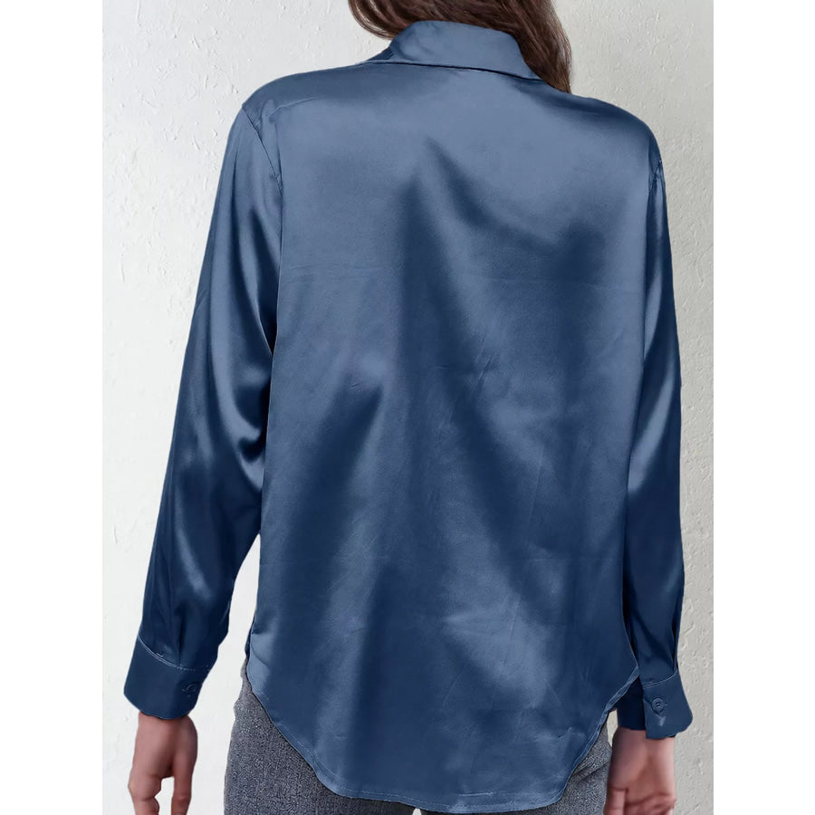 Satin Button-Down Long Sleeve Shirt Apparel and Accessories