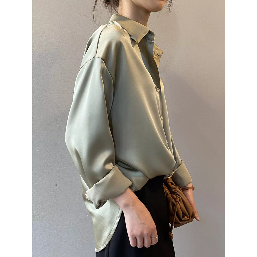 Satin Button-Down Long Sleeve Shirt Apparel and Accessories