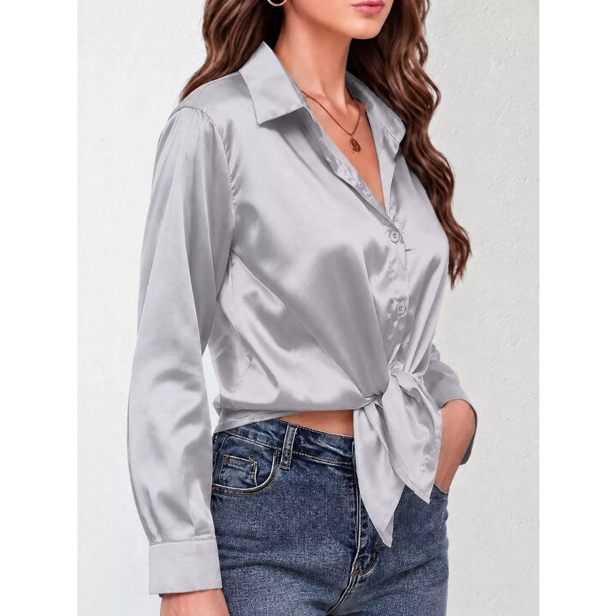 Satin Button-Down Long Sleeve Shirt Apparel and Accessories