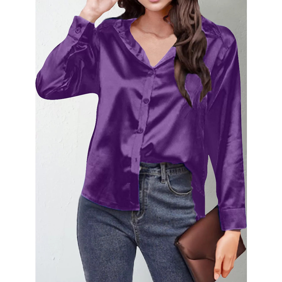 Satin Button-Down Long Sleeve Shirt Apparel and Accessories