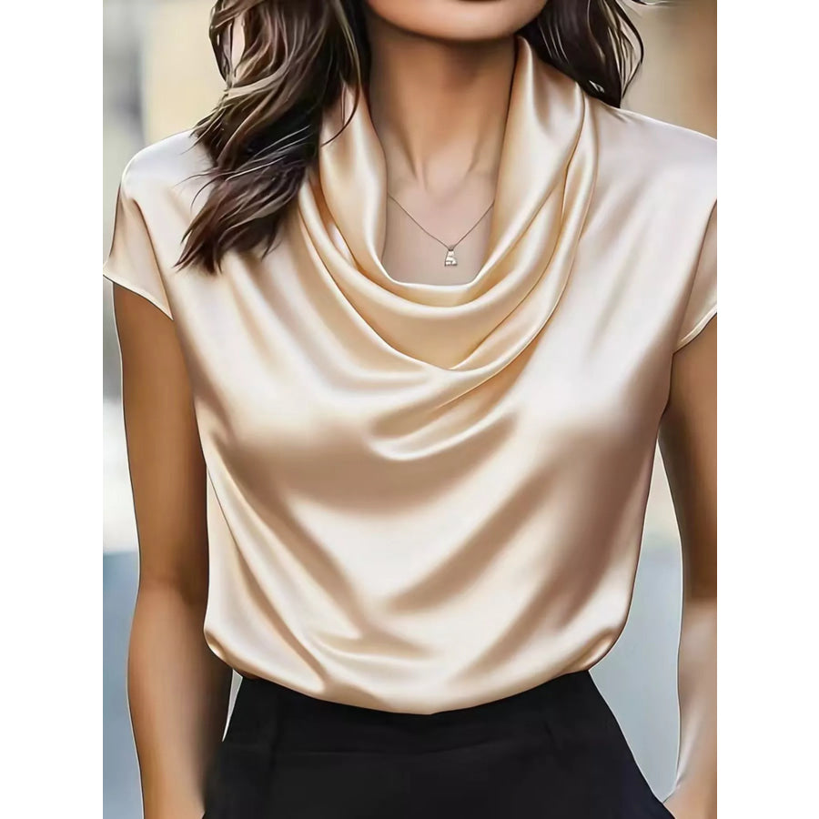 Satin Cowl Neck Blouse Beige / S Apparel and Accessories