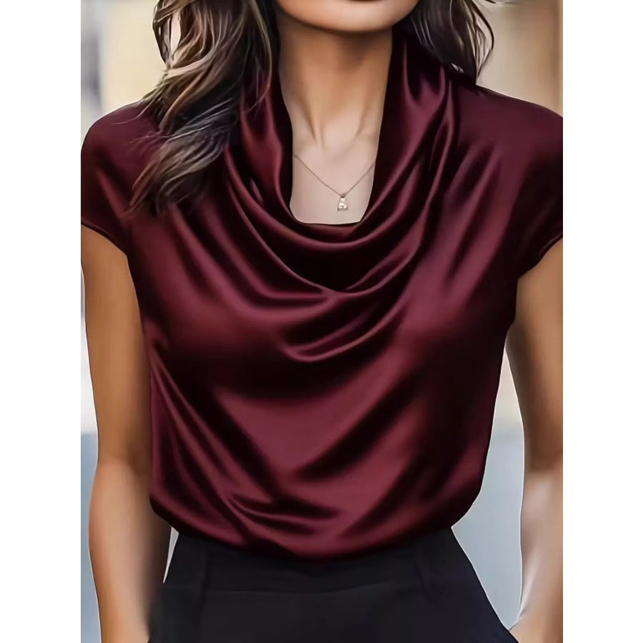 Satin Cowl Neck Blouse Burgundy / S Apparel and Accessories