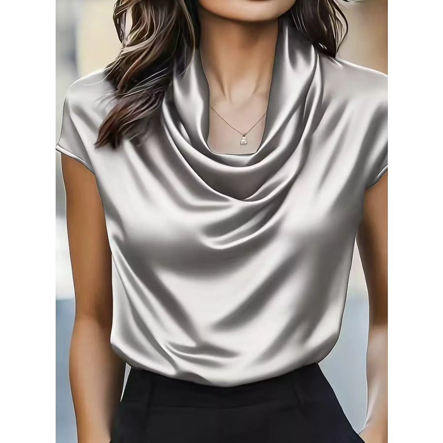 Satin Cowl Neck Blouse Gray / S Apparel and Accessories