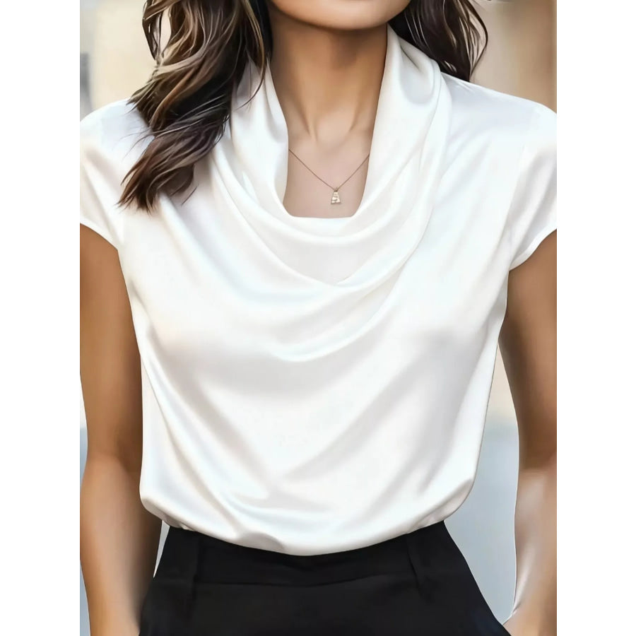 Satin Cowl Neck Blouse White / S Apparel and Accessories