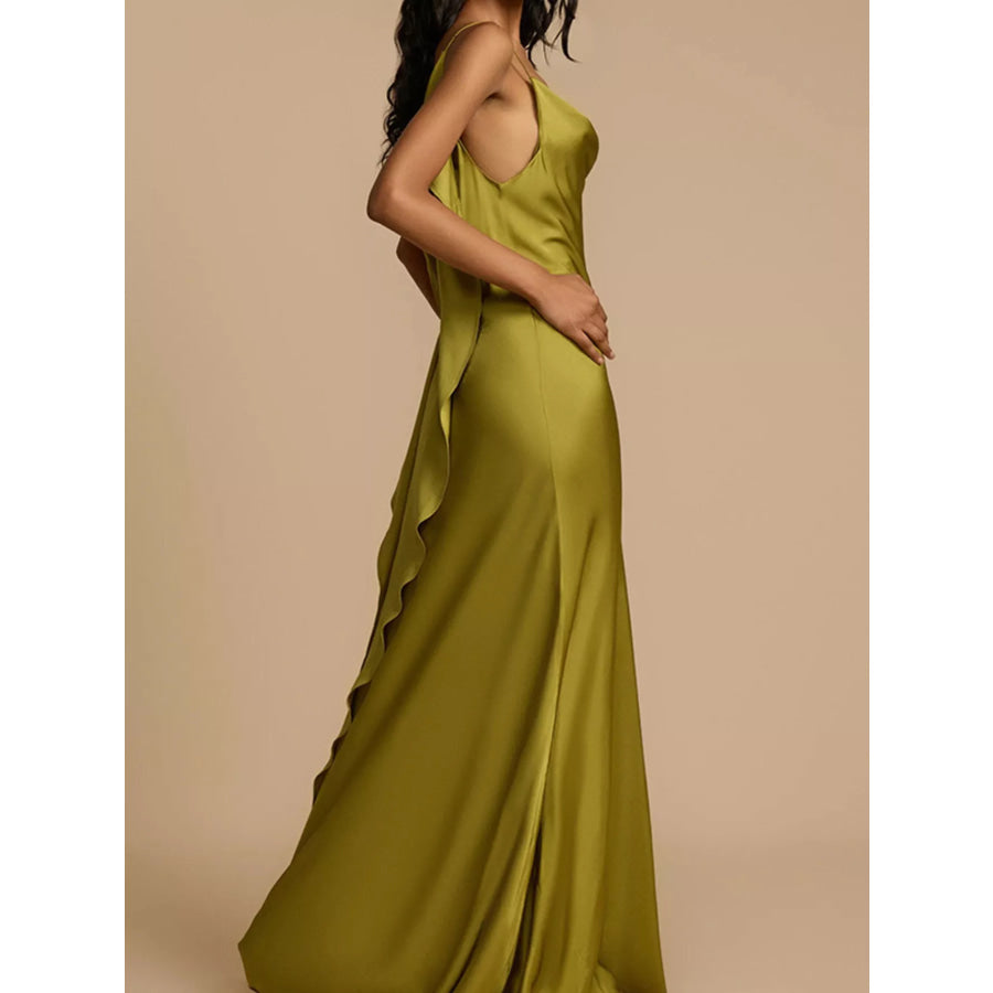 Satin Cowl Neck Slit Maxi Dress Apparel and Accessories
