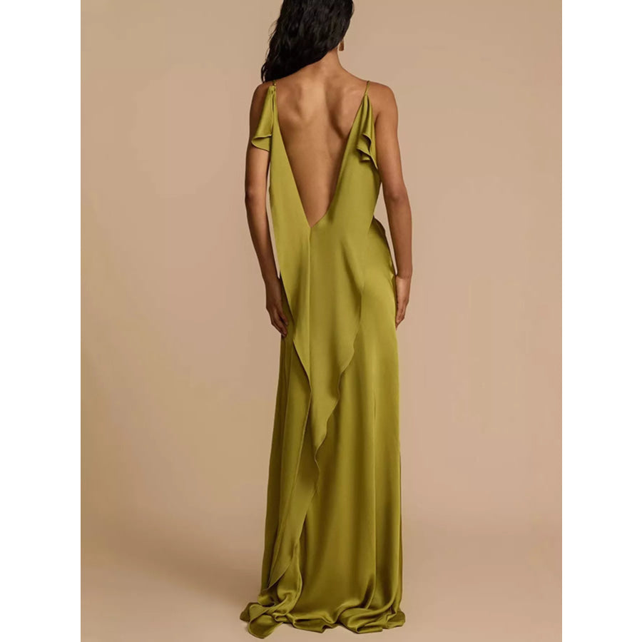 Satin Cowl Neck Slit Maxi Dress Apparel and Accessories