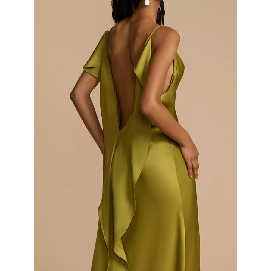 Satin Cowl Neck Slit Maxi Dress Apparel and Accessories