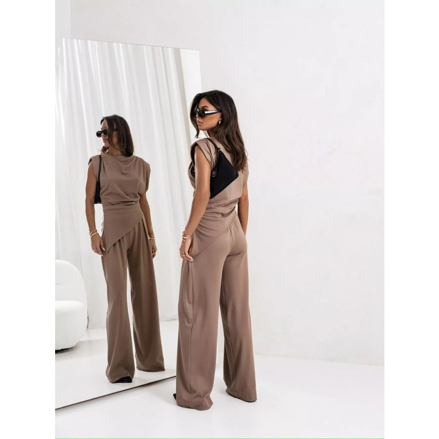 Satin Cowl Neck Top and Pants Set Apparel and Accessories
