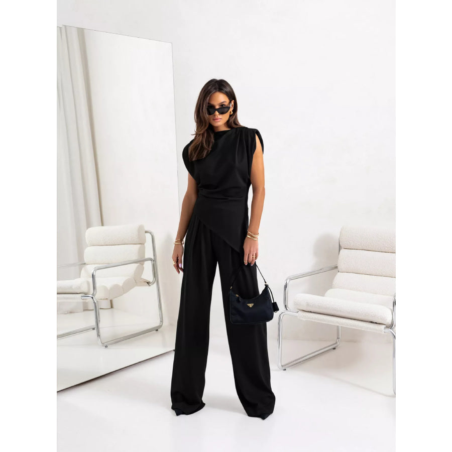Satin Cowl Neck Top and Pants Set Apparel and Accessories