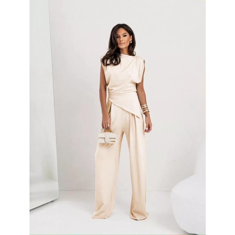 Satin Cowl Neck Top and Pants Set Apparel and Accessories