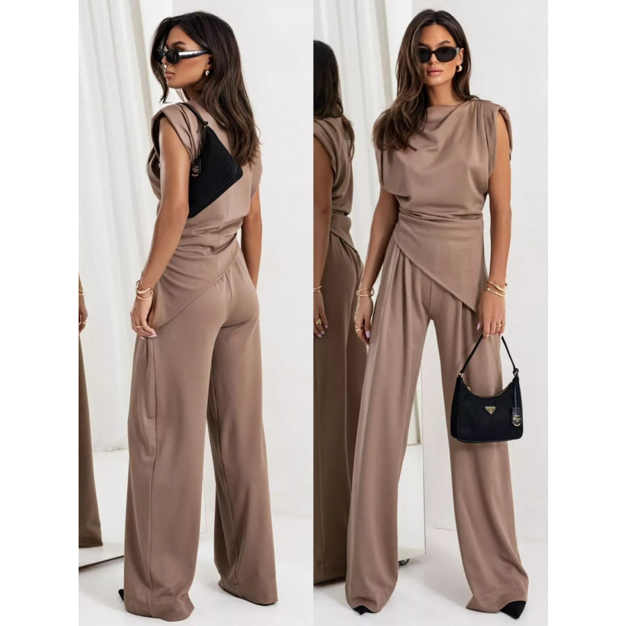 Satin Cowl Neck Top and Pants Set Apparel and Accessories