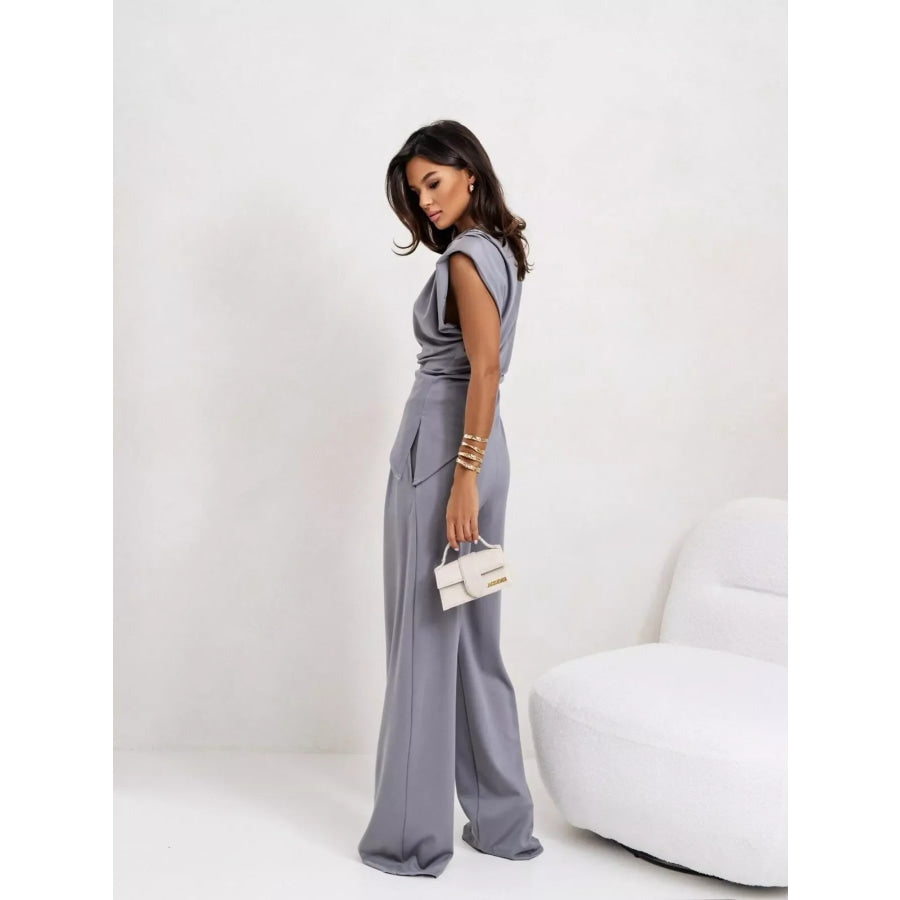 Satin Cowl Neck Top and Pants Set Apparel and Accessories
