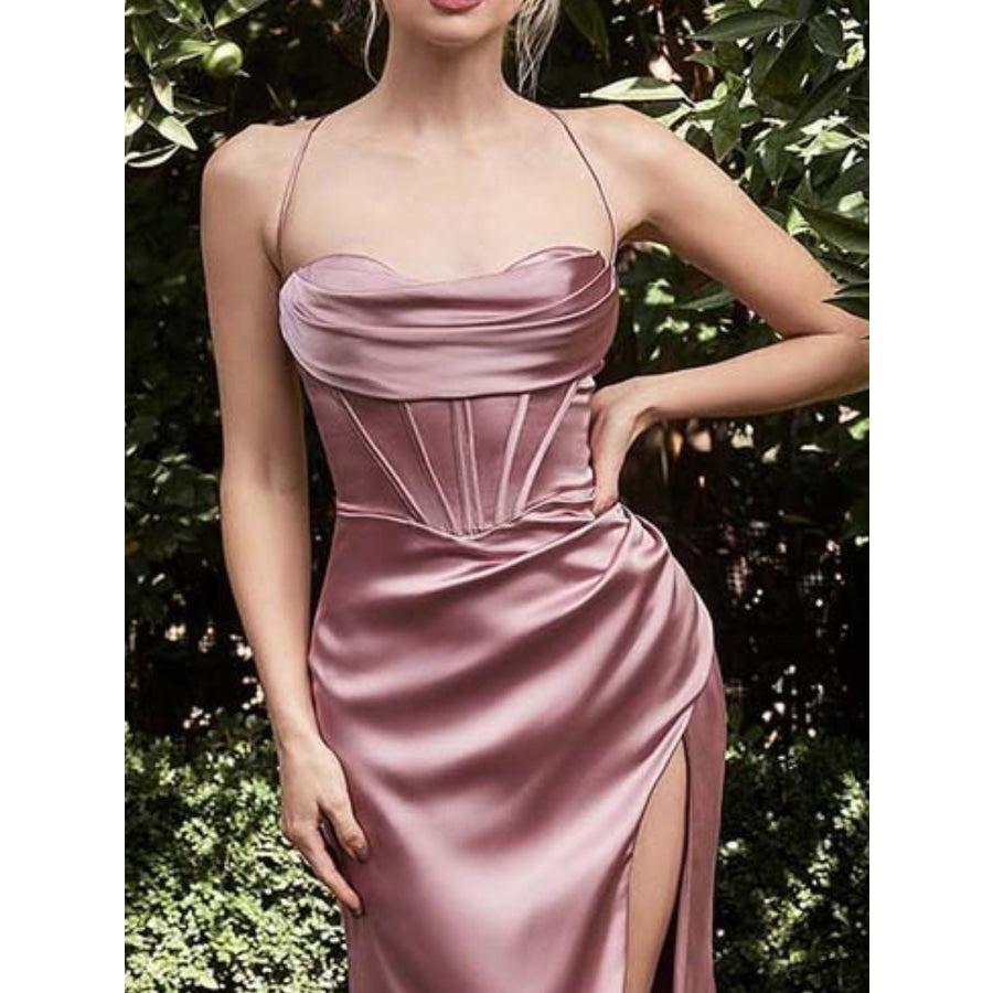 Satin High-Slit Cami Maxi Dress Apparel and Accessories