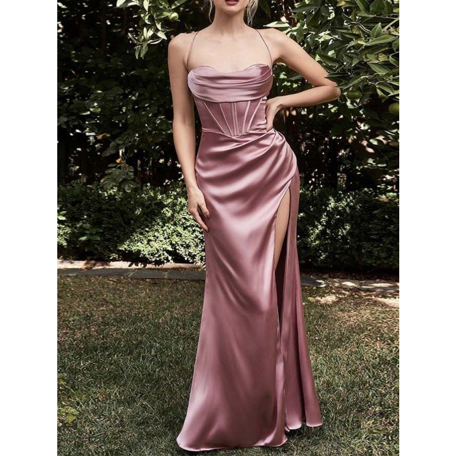 Satin High-Slit Cami Maxi Dress Pink / S Apparel and Accessories
