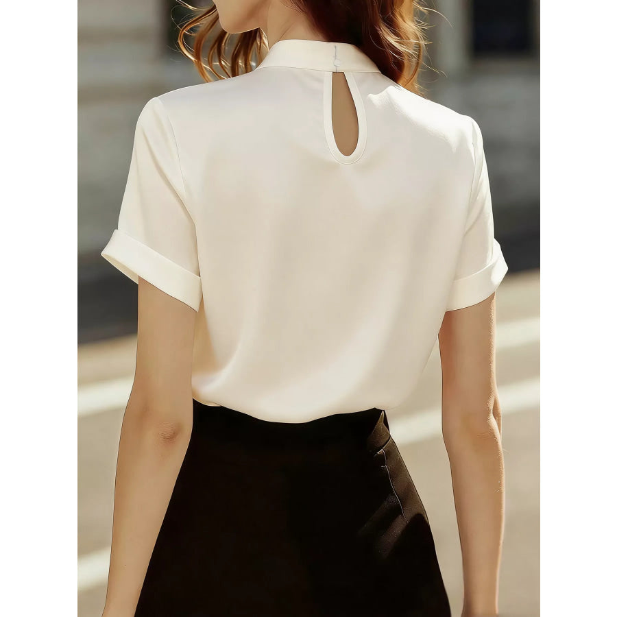 Satin Keyhole Short Sleeve Blouse Apparel and Accessories