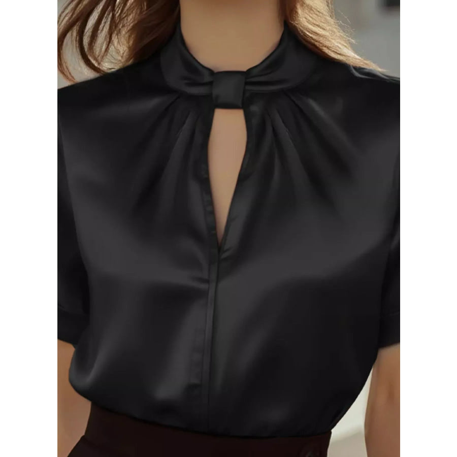 Satin Keyhole Short Sleeve Blouse Apparel and Accessories