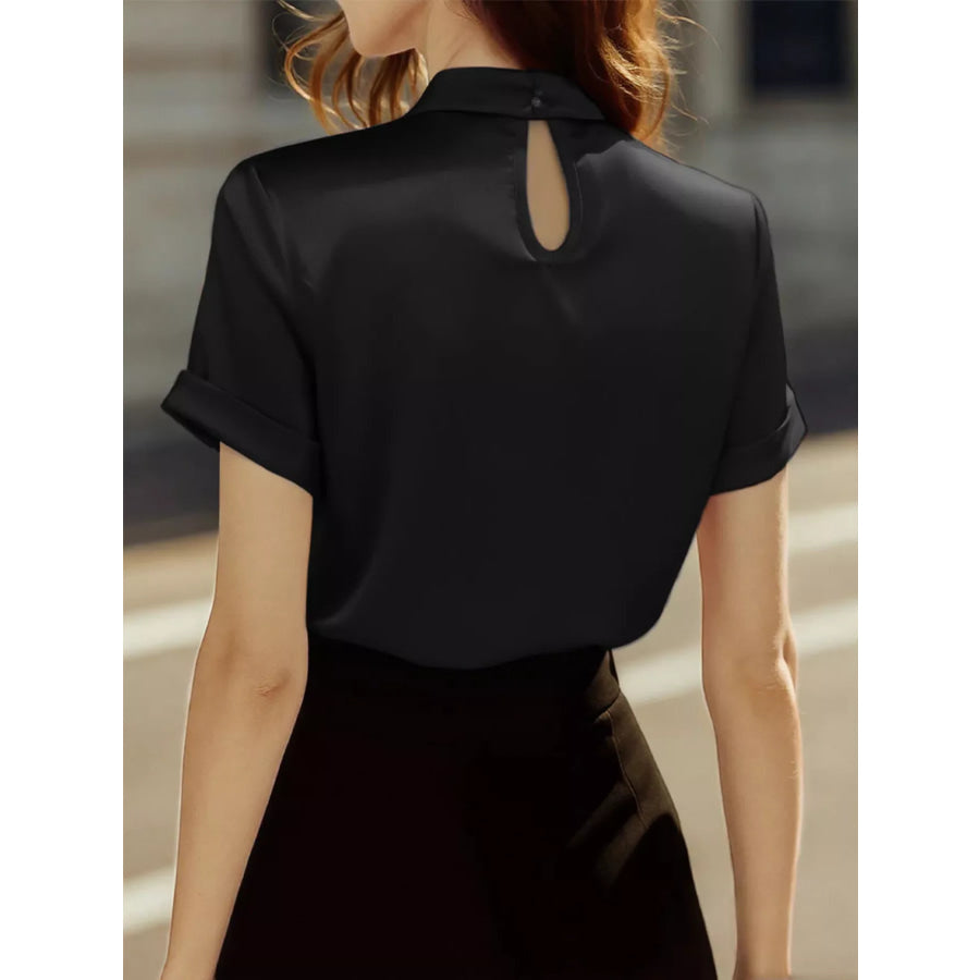 Satin Keyhole Short Sleeve Blouse Apparel and Accessories