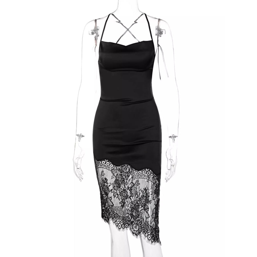 Satin Lace Trim Sleeveless Dress Apparel and Accessories